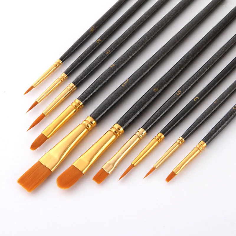 10 PCs Black Stick Multifunctional Nylon Hair Watercolor Brushes