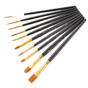 10 PCs Black Stick Multifunctional Nylon Hair Watercolor Brushes