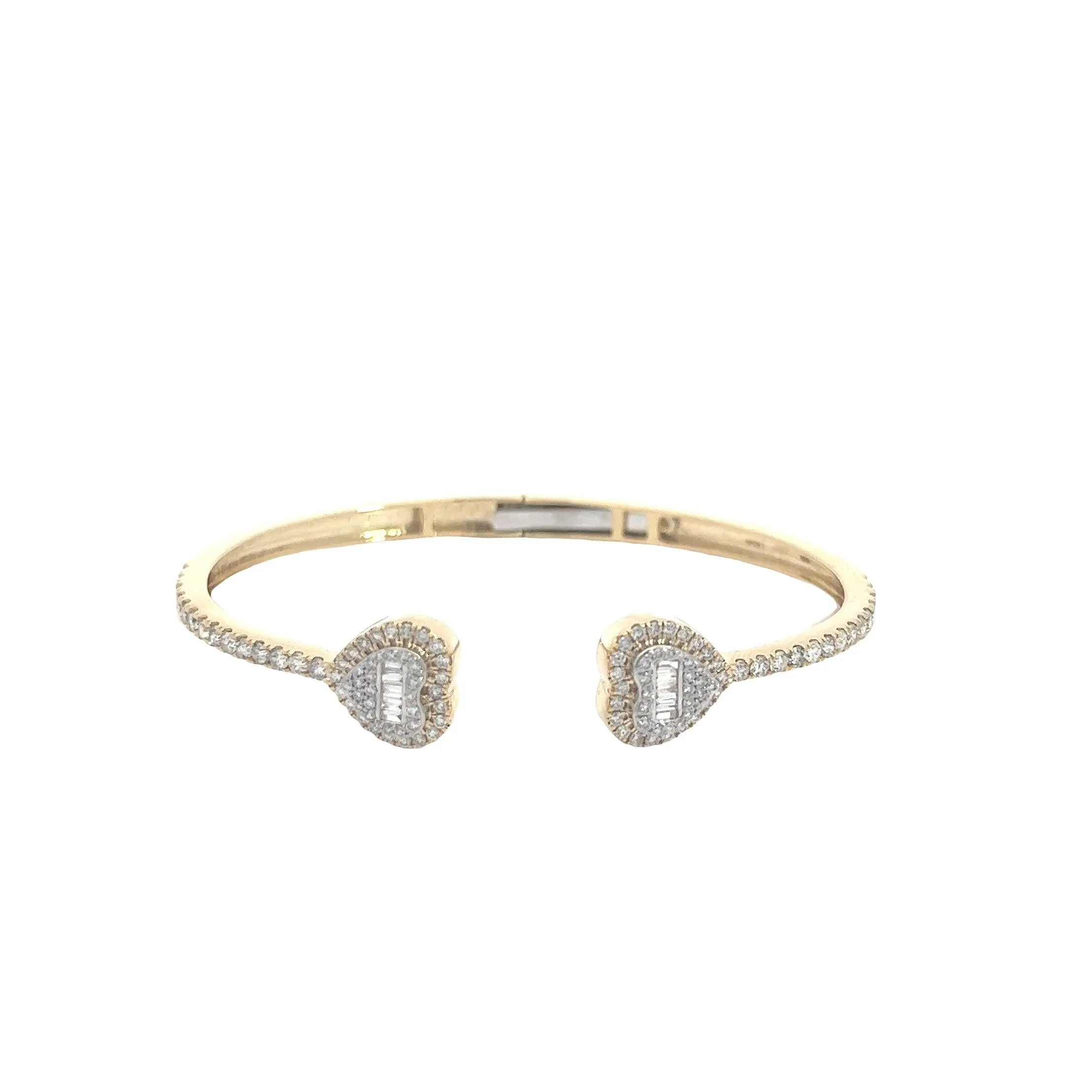 10K GOLD ROUND AND BAGUETTE DIAMOND HEART BANGLE 1.92 CT