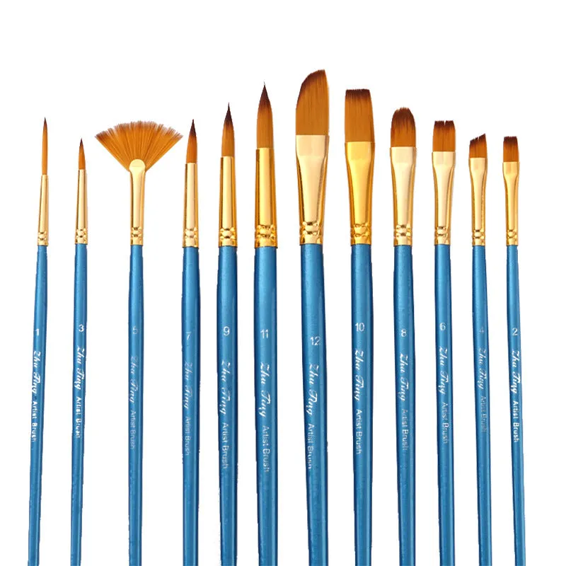 12 Nylon Wool Watercolor Paint Brushes Pen Brush