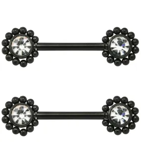 14G Black PVD Gem Verge Threadless Nipple Ring Barbells