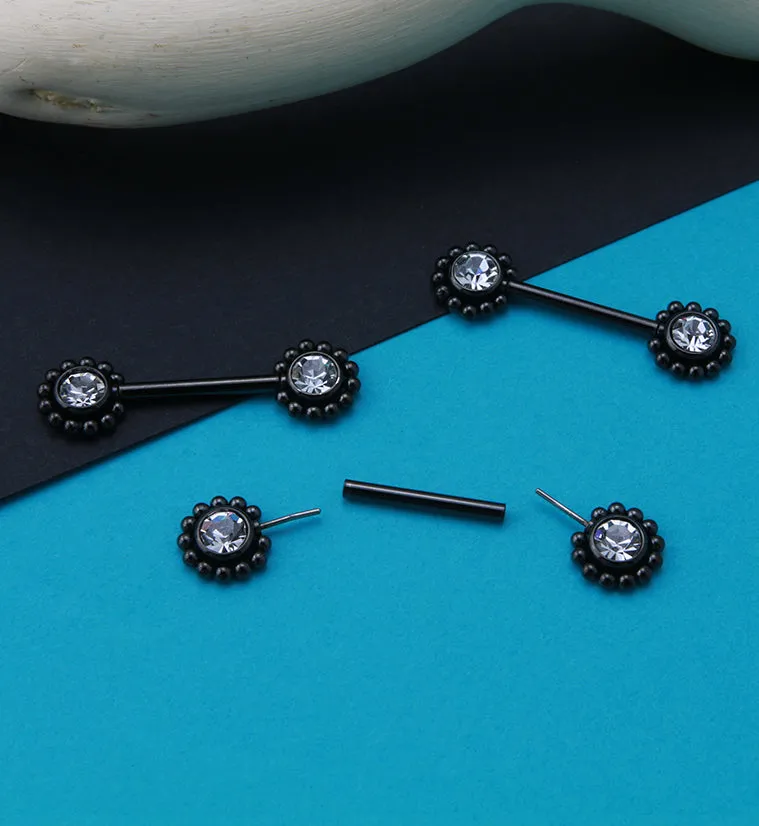 14G Black PVD Gem Verge Threadless Nipple Ring Barbells