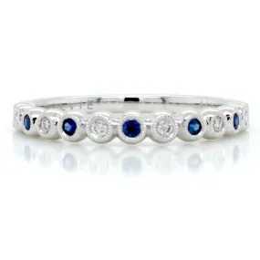 14K White Gold Bezel Set Diamond Sapphire Band