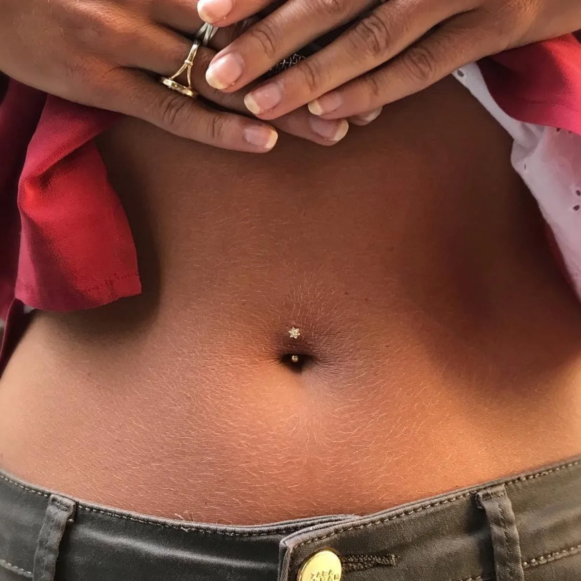 14K White Gold CZ Floweret Topped Belly Ring by Maria Tash