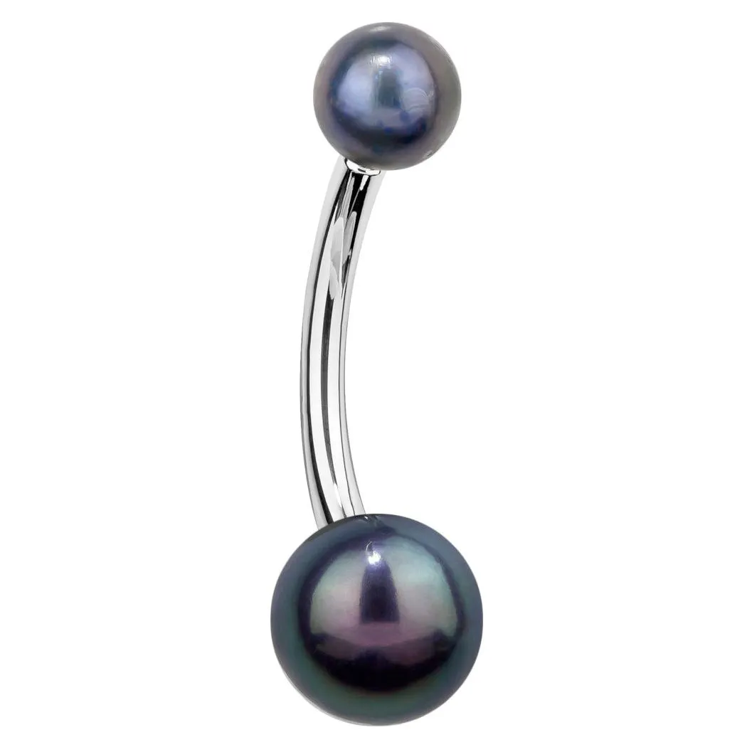 14K White Gold Peacock Pearl Navel Piercing Bar