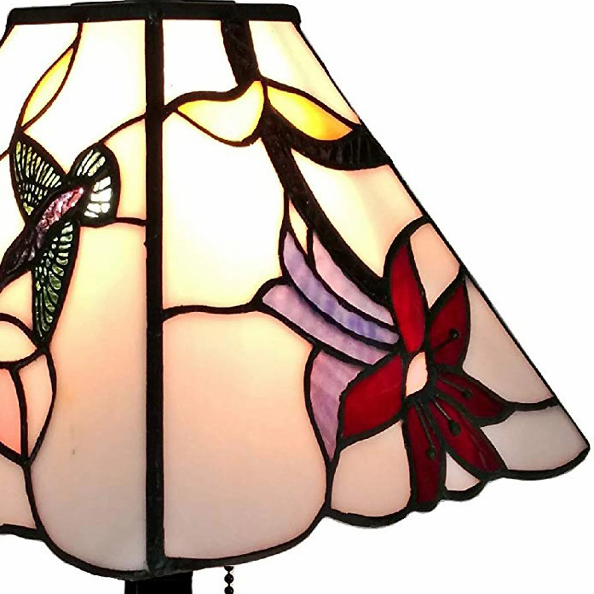 15" Tiffany Style Red Floral Hummingbird Table Lamp By Homeroots