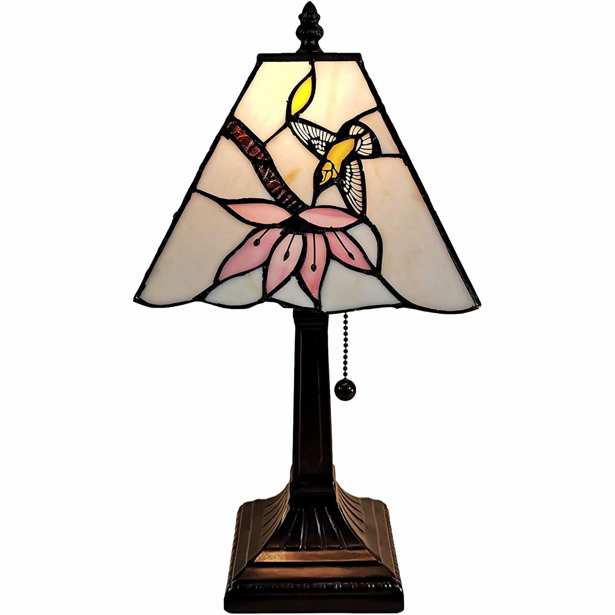 15" Tiffany Style Red Floral Hummingbird Table Lamp By Homeroots