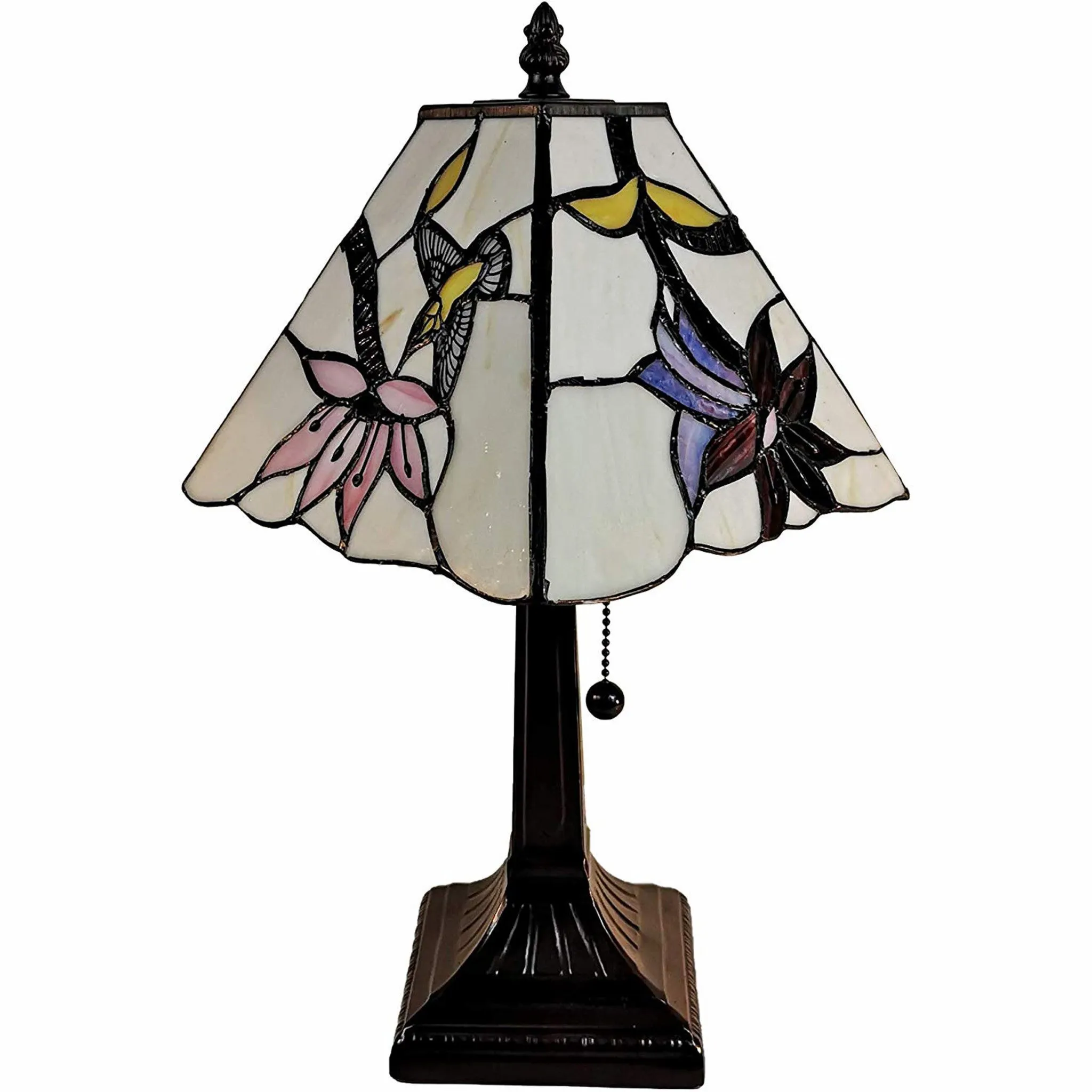 15" Tiffany Style Red Floral Hummingbird Table Lamp By Homeroots