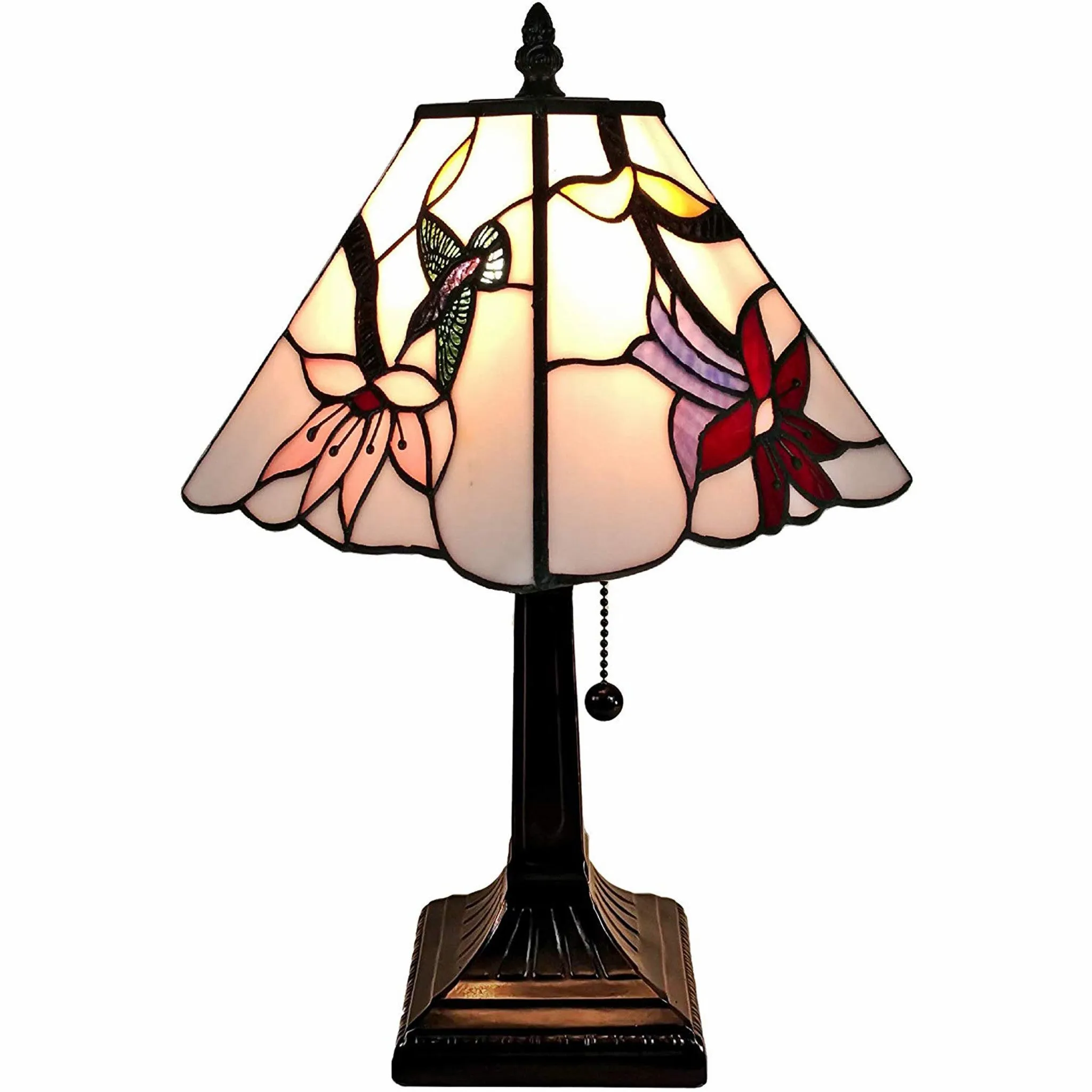 15" Tiffany Style Red Floral Hummingbird Table Lamp By Homeroots