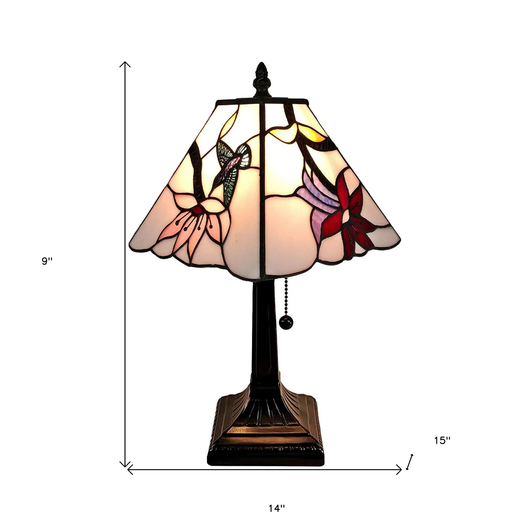 15" Tiffany Style Red Floral Hummingbird Table Lamp By Homeroots