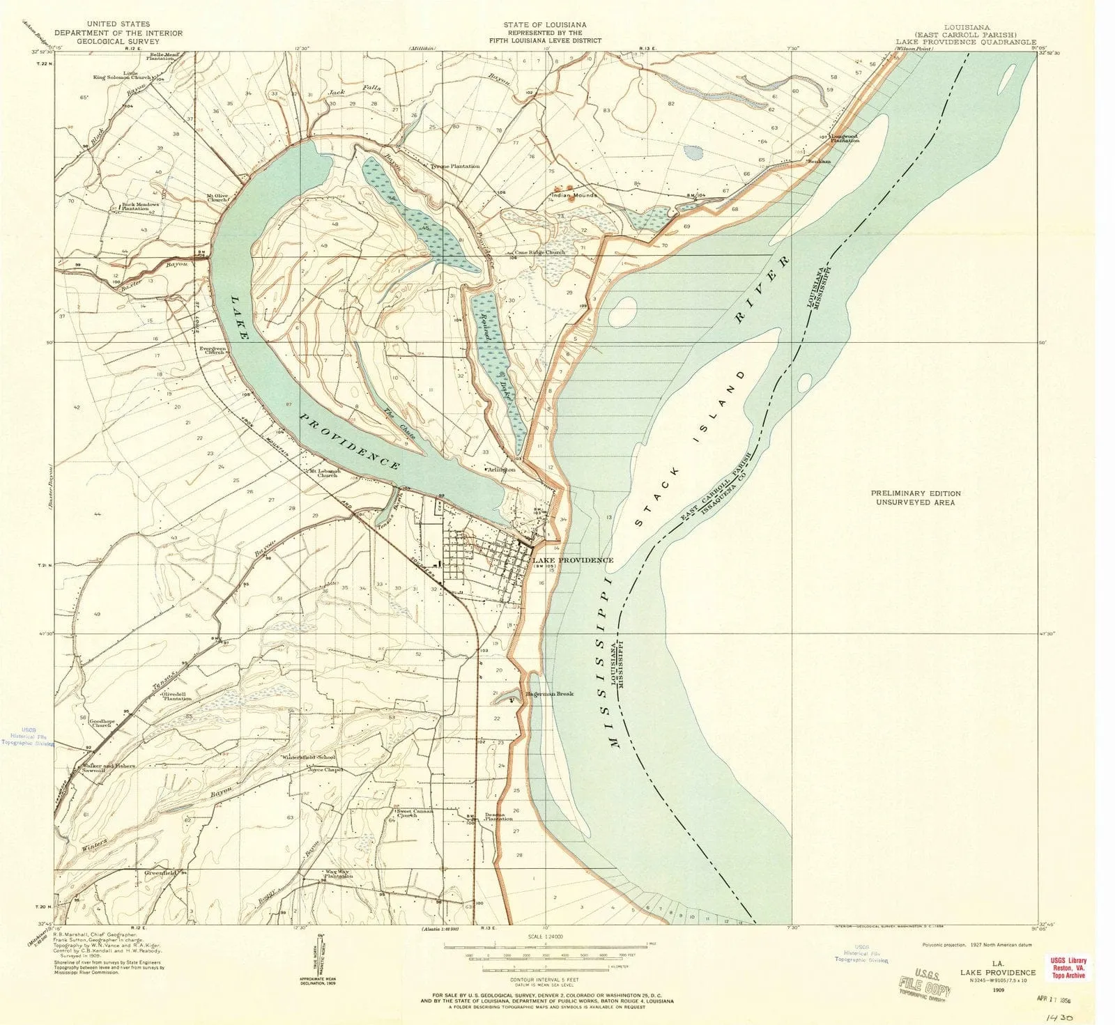 1909 Lake Providence, LA - Louisiana - USGS Topographic Map