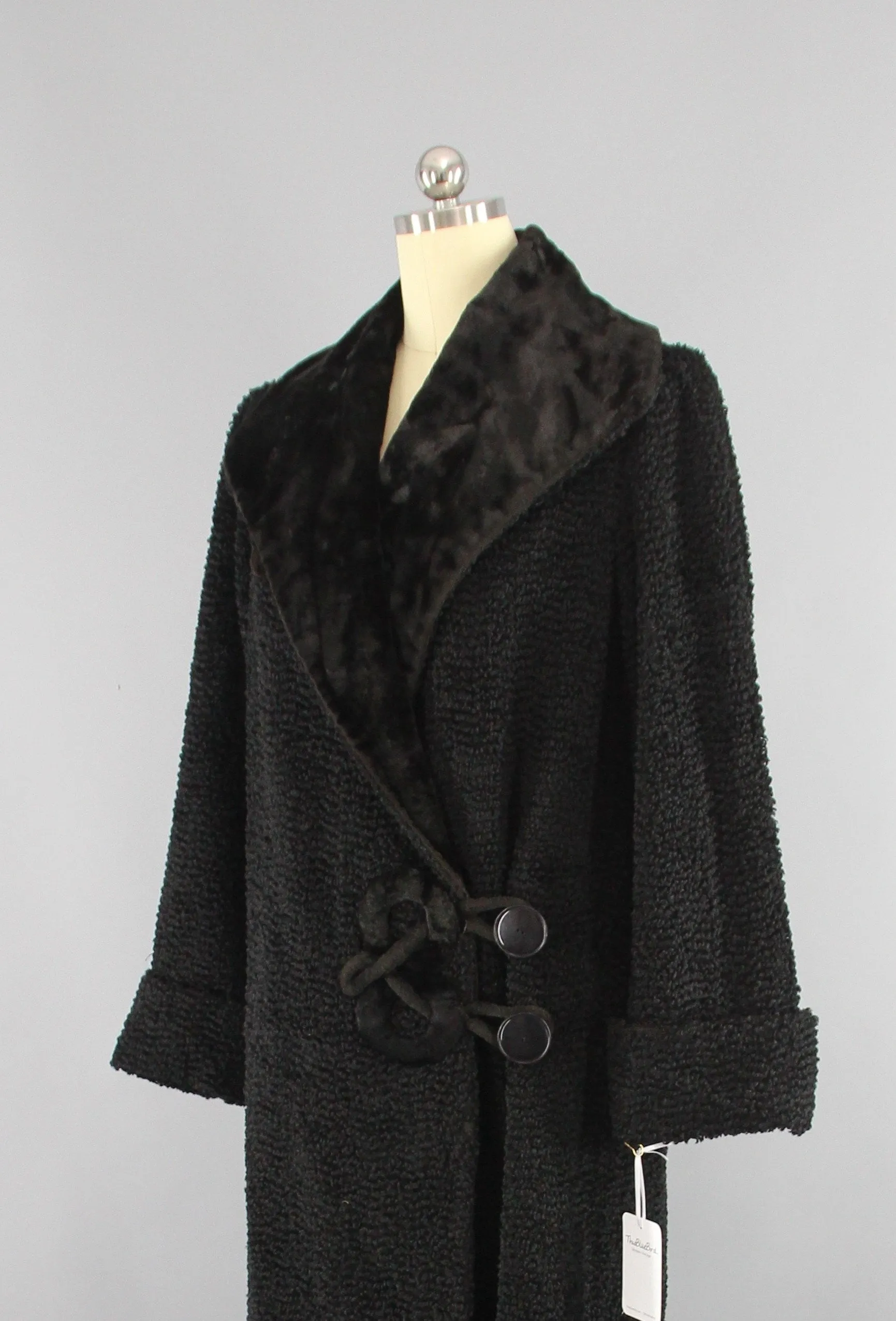 1910s Antique Vintage Edwardian Black Curly Persian Lamb Coat