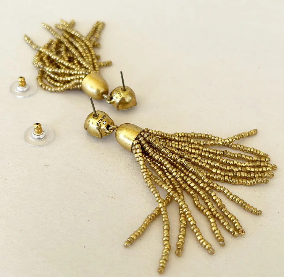 1990s signed J Crew gold beaded dangling style earrings.