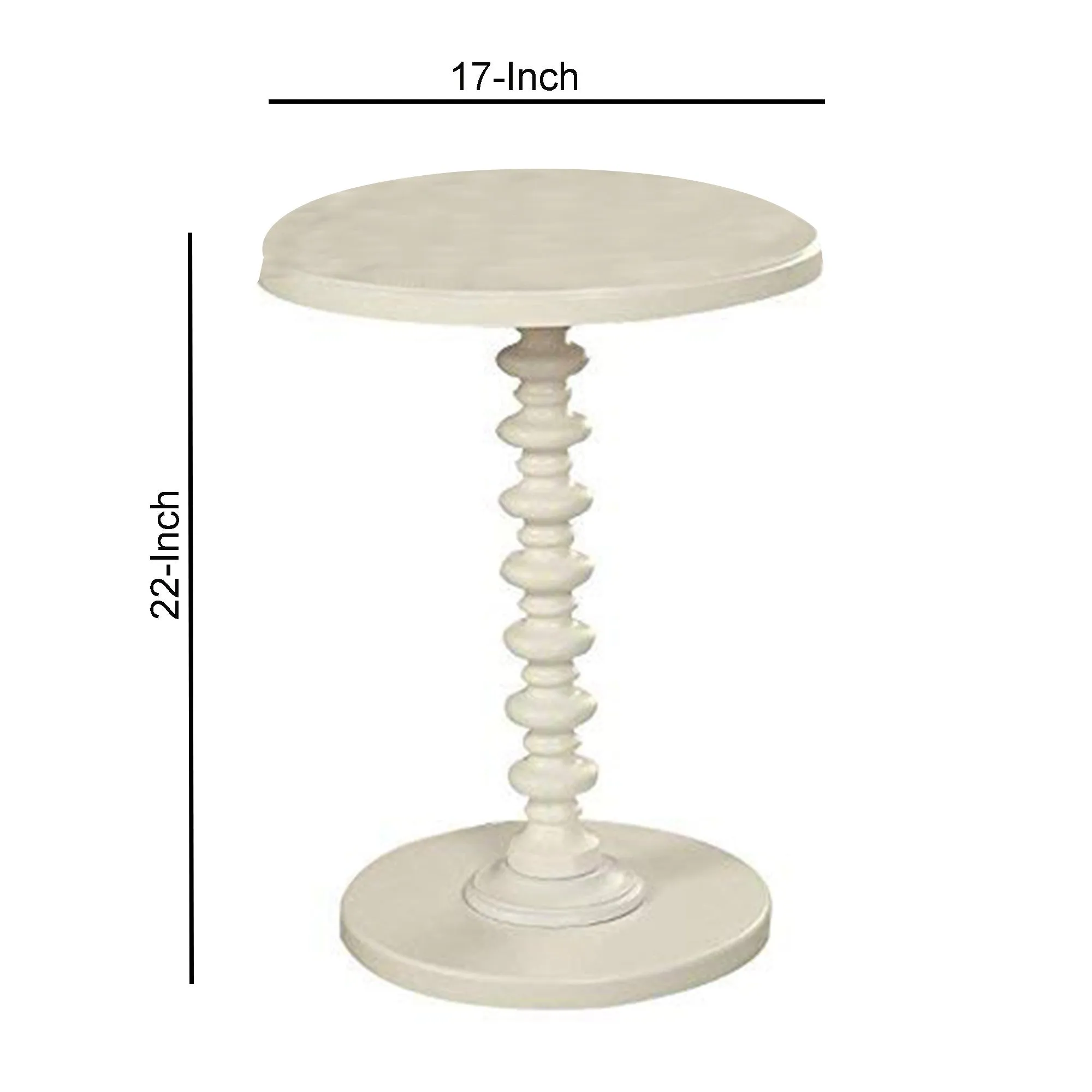 22 Inch Round Wooden Side Table With Turned Base, White  By Benzara