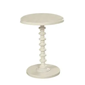 22 Inch Round Wooden Side Table With Turned Base, White  By Benzara