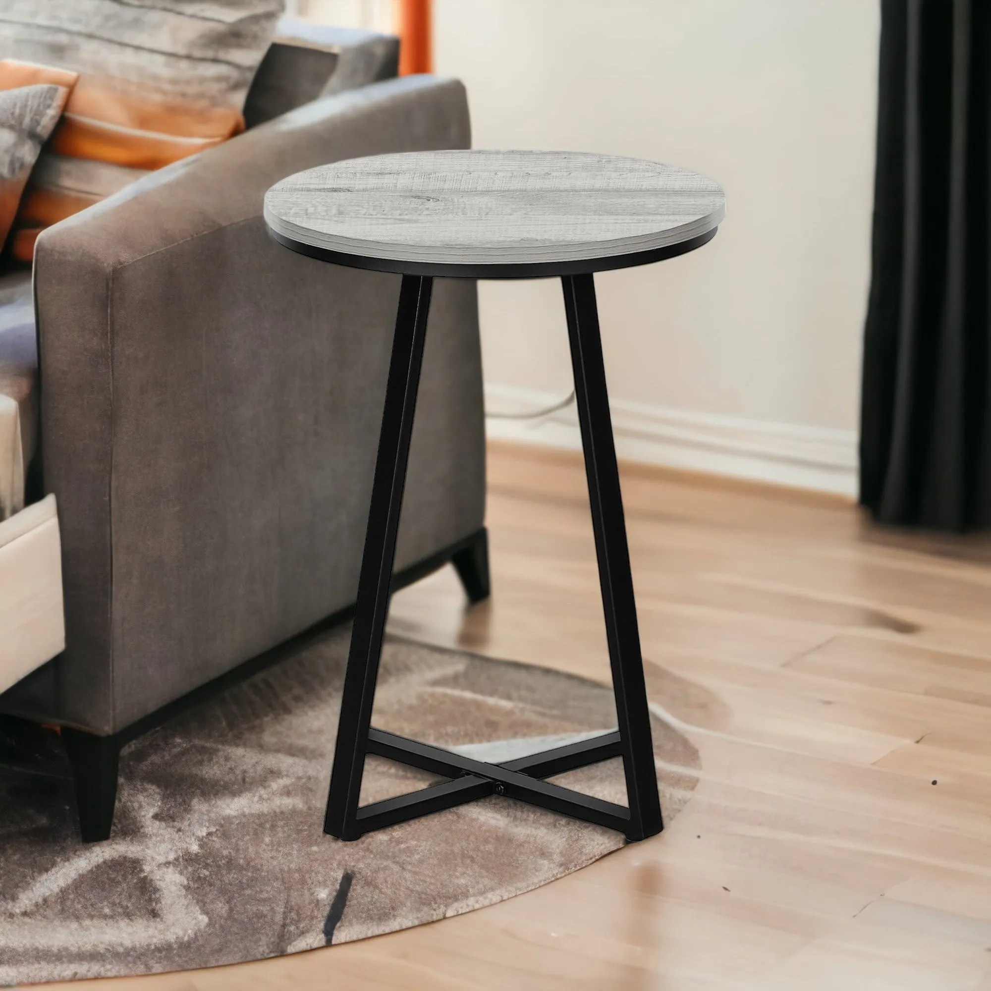 22" Black And Grey Round End Table By Homeroots