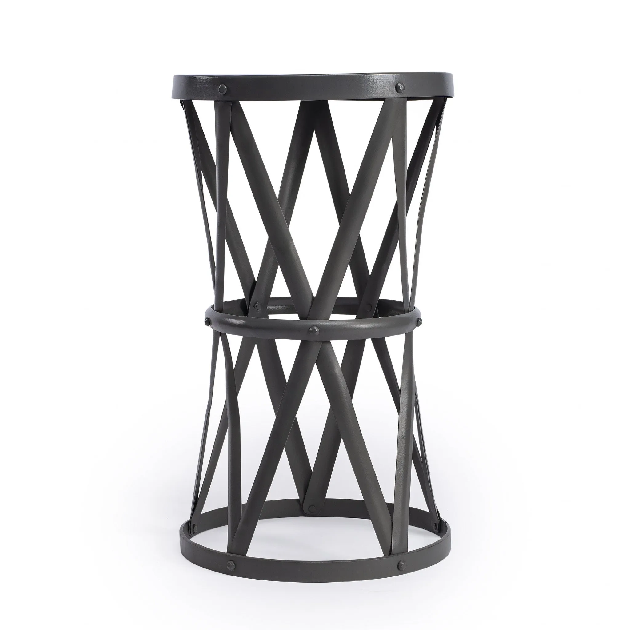 22" Gray Iron Hourglass Base Round Top End Table By Homeroots