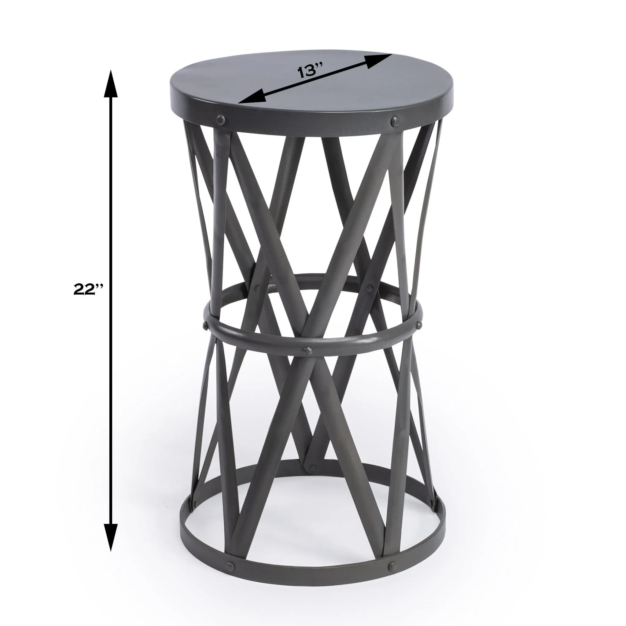 22" Gray Iron Hourglass Base Round Top End Table By Homeroots