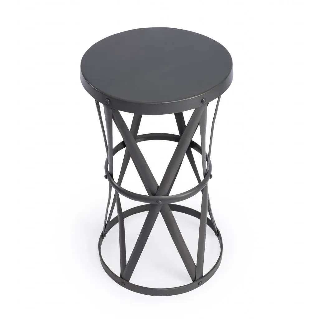 22" Gray Iron Hourglass Base Round Top End Table By Homeroots