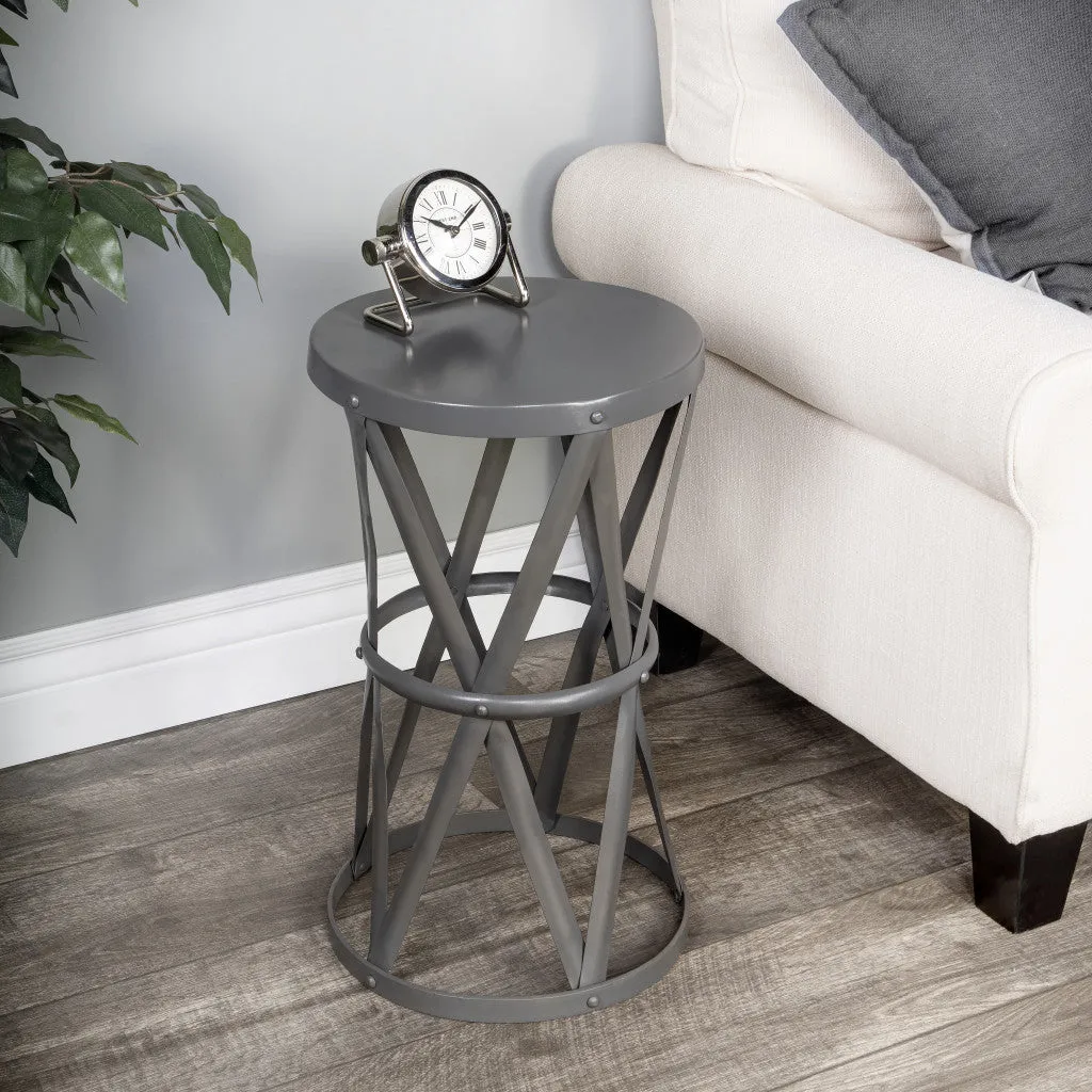 22" Gray Iron Hourglass Base Round Top End Table By Homeroots