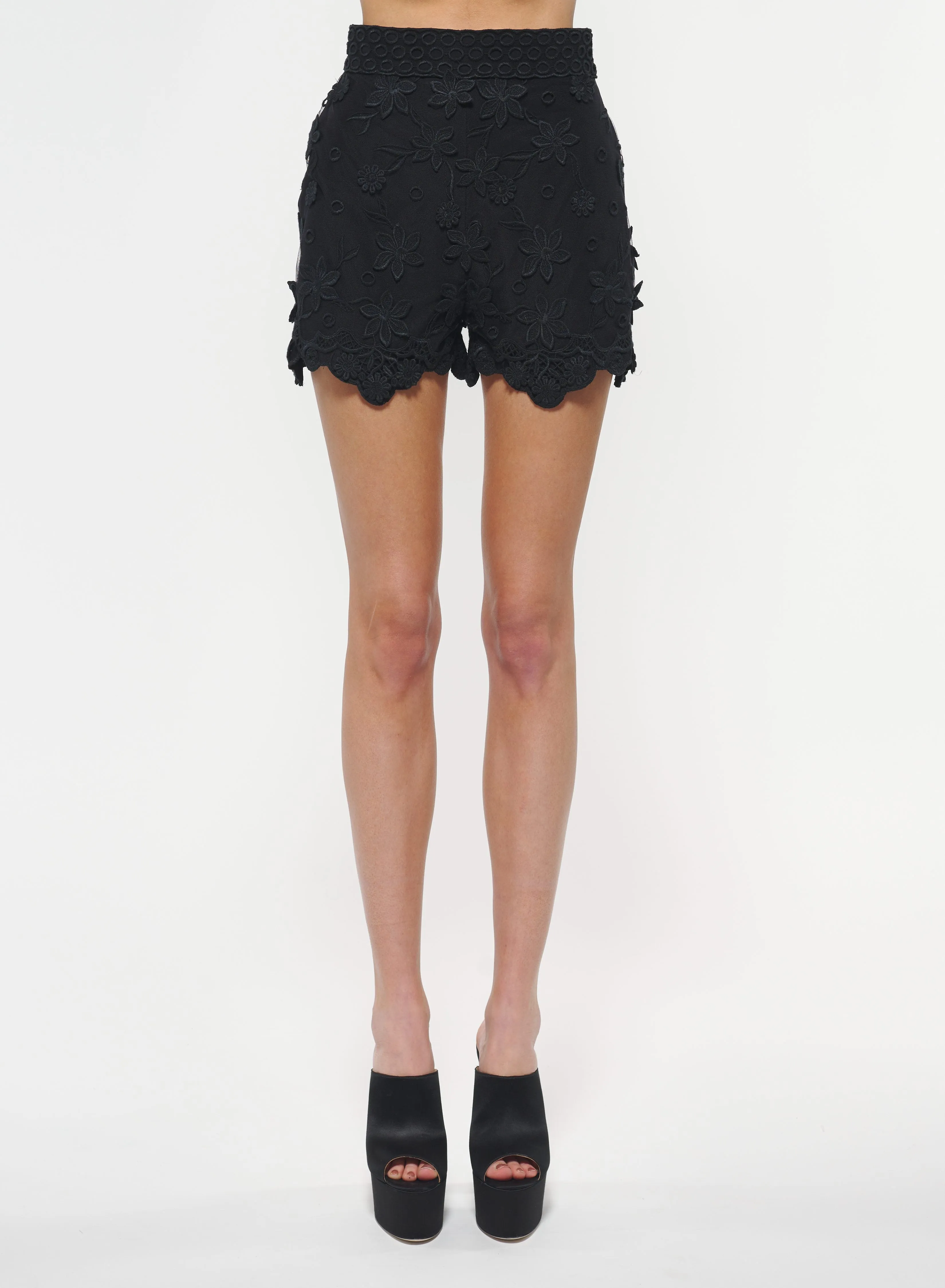 3D Floral Embroidered Shorts