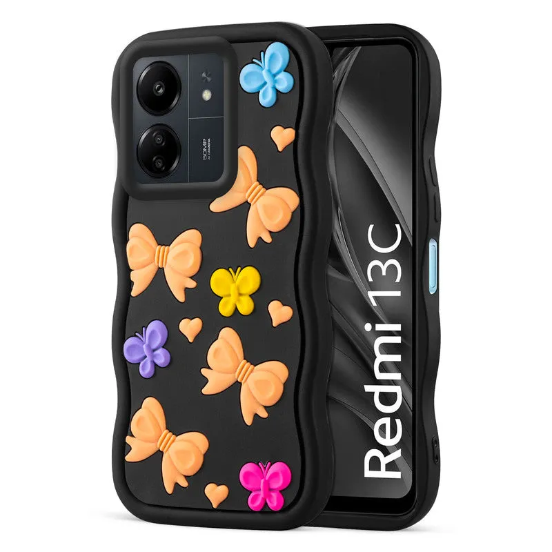 3D Silicone Soft Wave Edges Mobile Back Case For Redmi 13C 4G