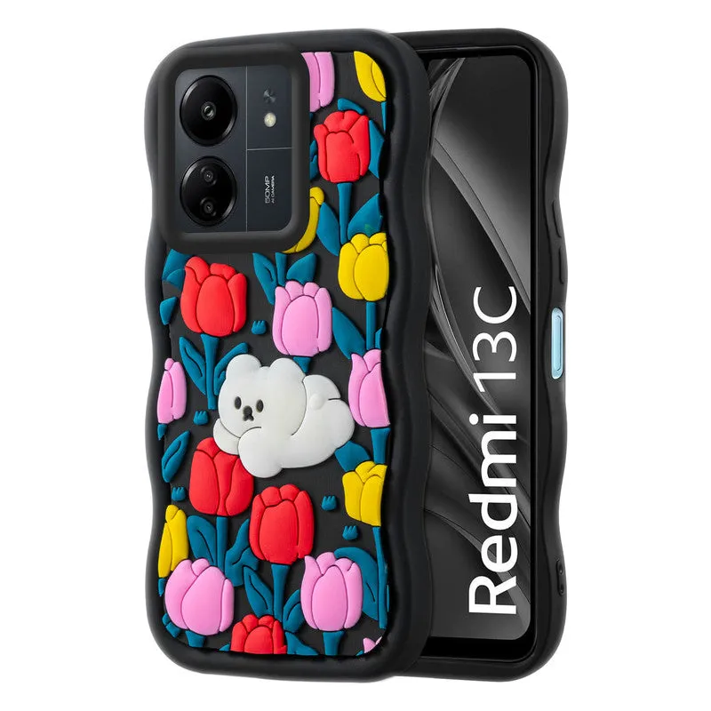 3D Silicone Soft Wave Edges Mobile Back Case For Redmi 13C 4G