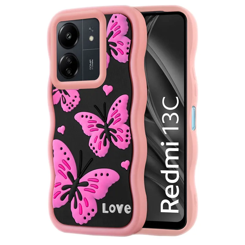 3D Silicone Soft Wave Edges Mobile Back Case For Redmi 13C 4G