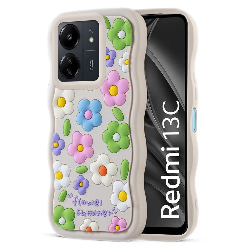 3D Silicone Soft Wave Edges Mobile Back Case For Redmi 13C 4G