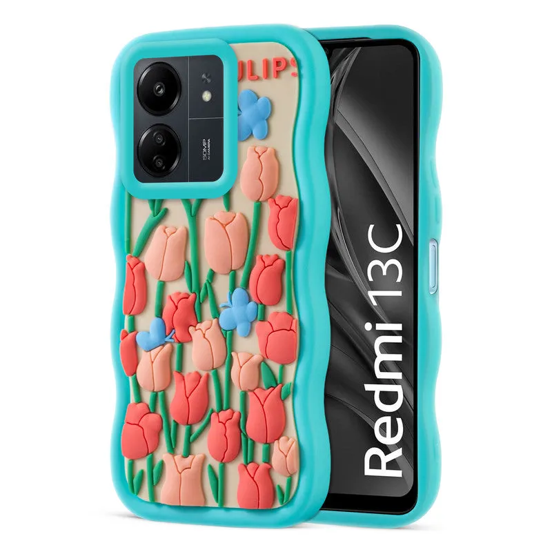 3D Silicone Soft Wave Edges Mobile Back Case For Redmi 13C 4G