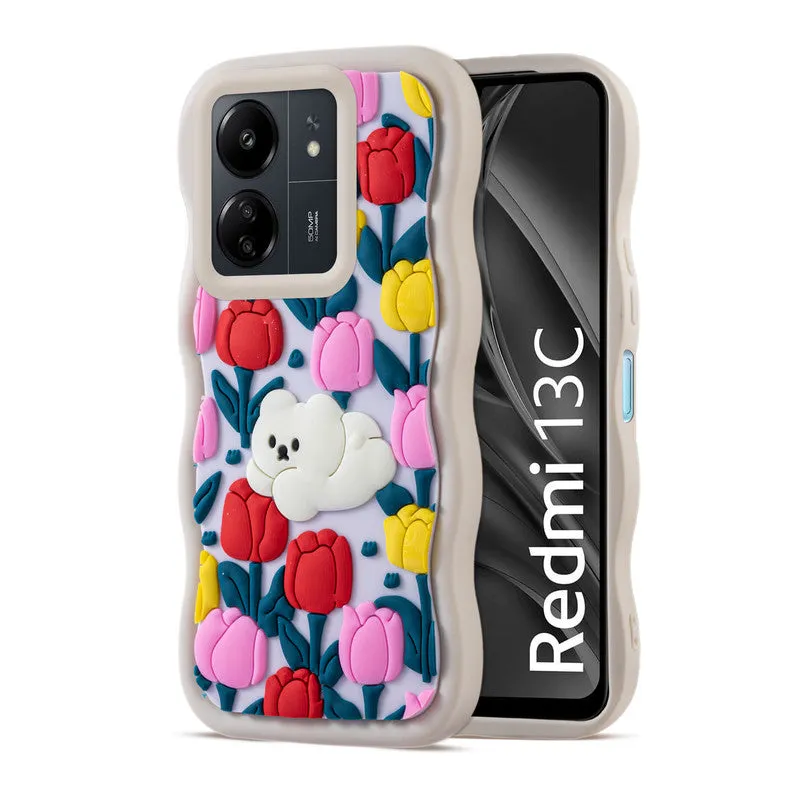 3D Silicone Soft Wave Edges Mobile Back Case For Redmi 13C 4G