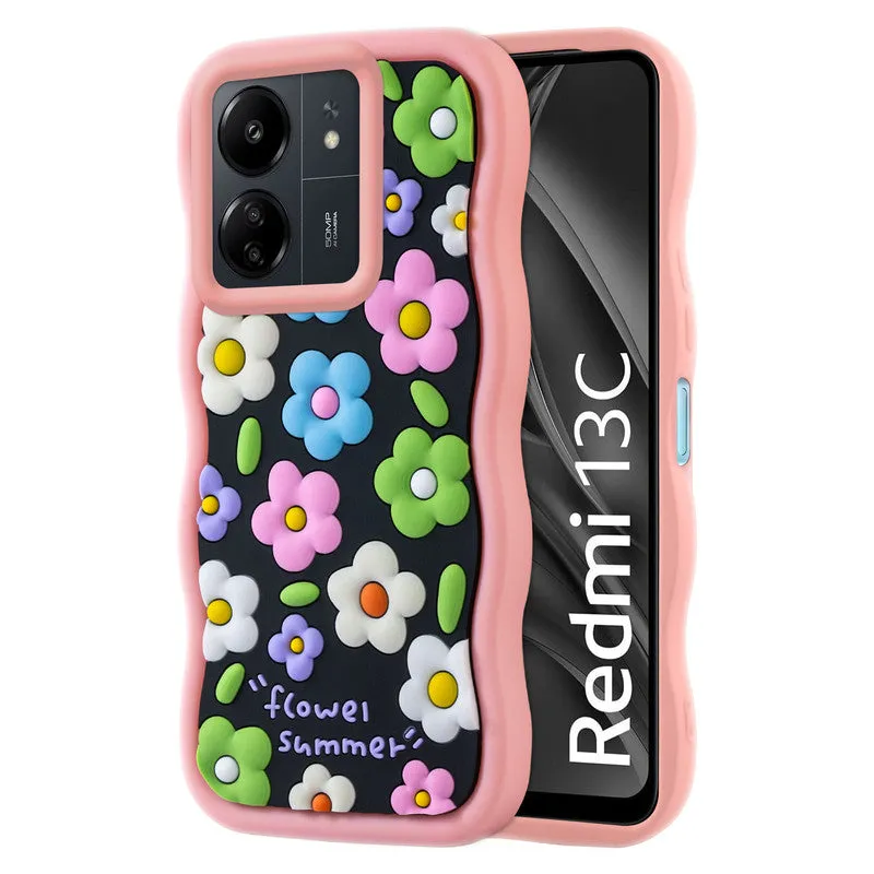 3D Silicone Soft Wave Edges Mobile Back Case For Redmi 13C 4G