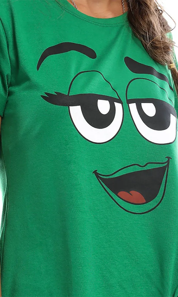 47859 M&M's Candy Character Face Green T-Shirt