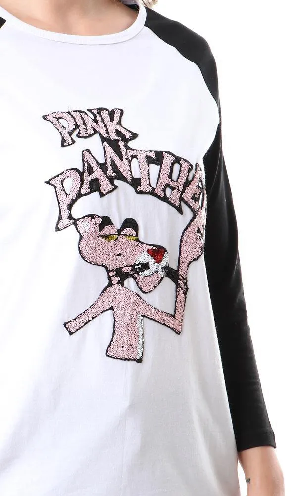 57696 Bi-Tone Long Sleeves Pink Panther Tee - Black & White