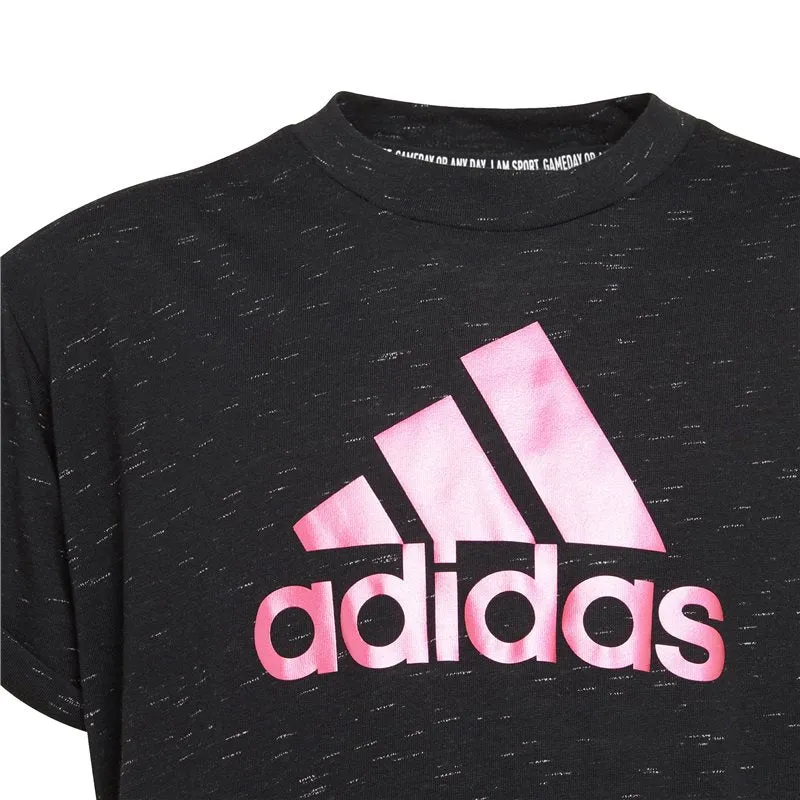 adidas BOS Tee - Girls - Black Melange/Real Magenta