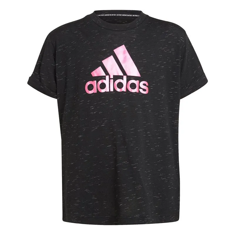 adidas BOS Tee - Girls - Black Melange/Real Magenta