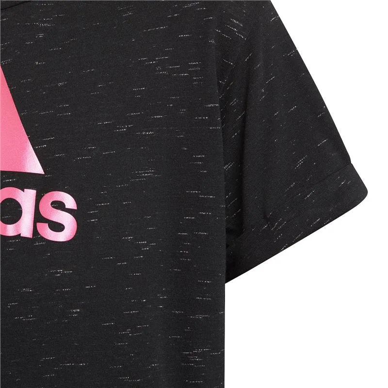 adidas BOS Tee - Girls - Black Melange/Real Magenta