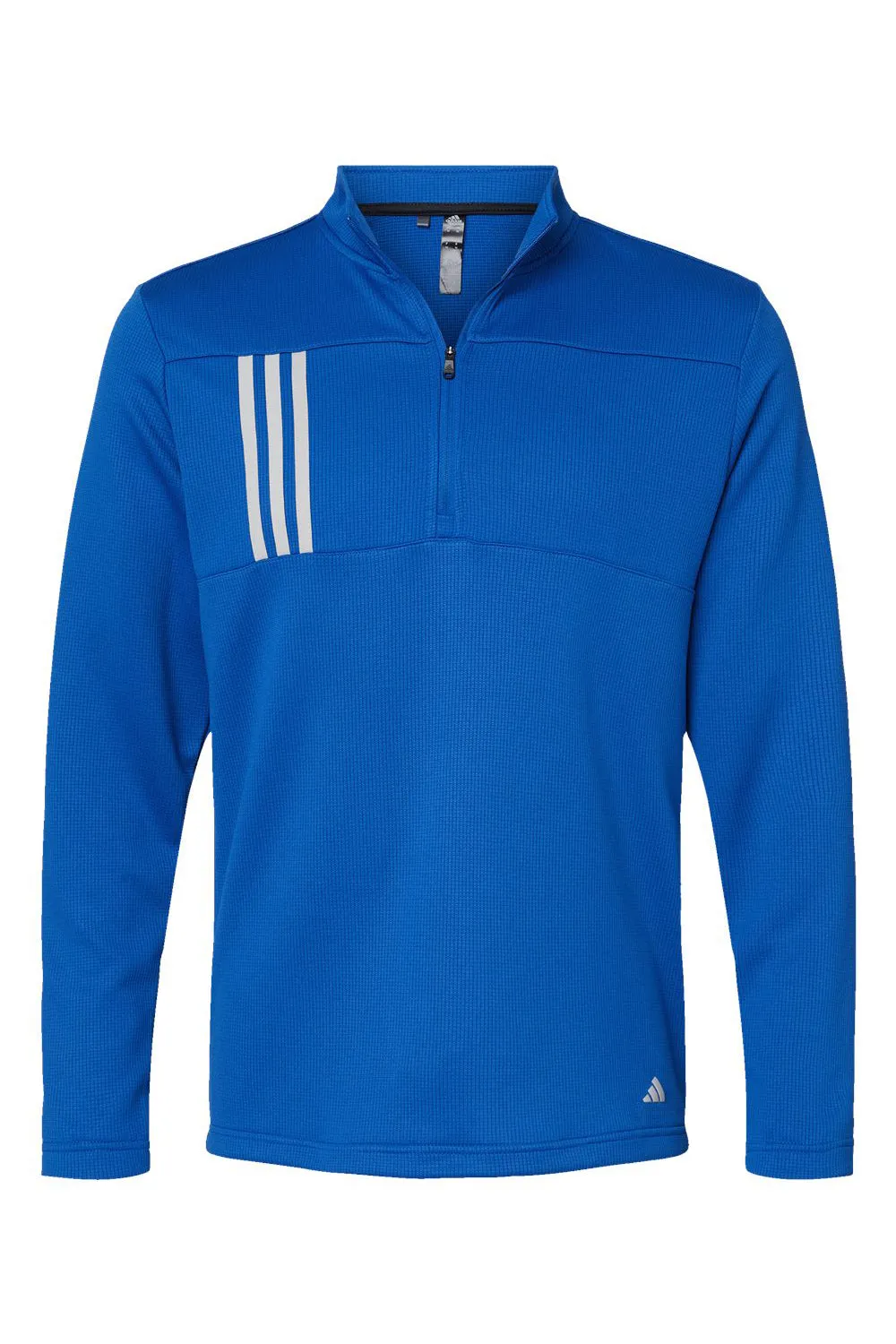 Adidas Mens 3 Stripes Double Knit Moisture Wicking 1/4 Zip Sweatshirt - Team Royal Blue/Grey - NEW