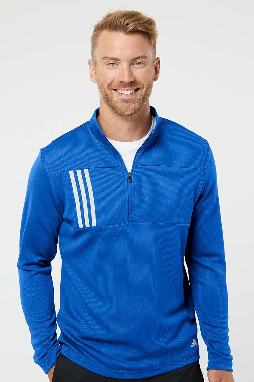 Adidas Mens 3 Stripes Double Knit Moisture Wicking 1/4 Zip Sweatshirt - Team Royal Blue/Grey - NEW