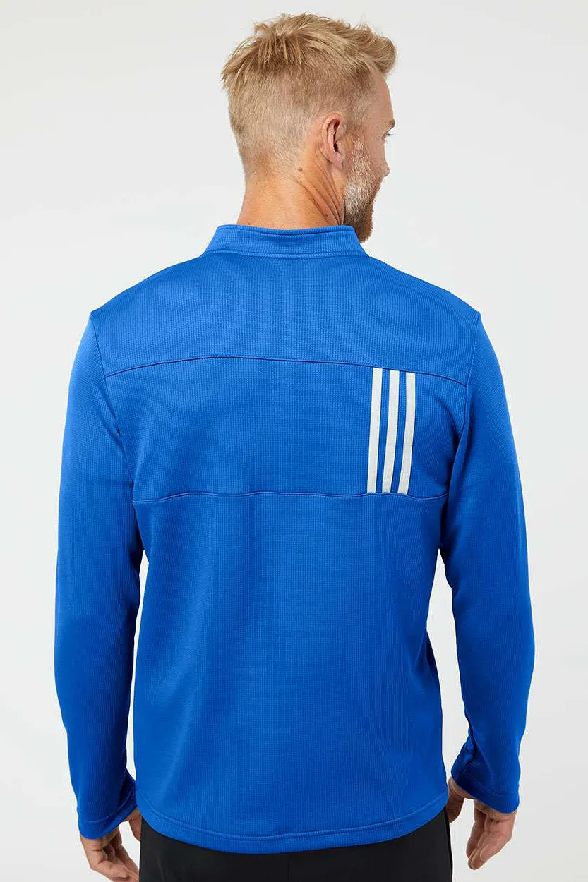 Adidas Mens 3 Stripes Double Knit Moisture Wicking 1/4 Zip Sweatshirt - Team Royal Blue/Grey - NEW