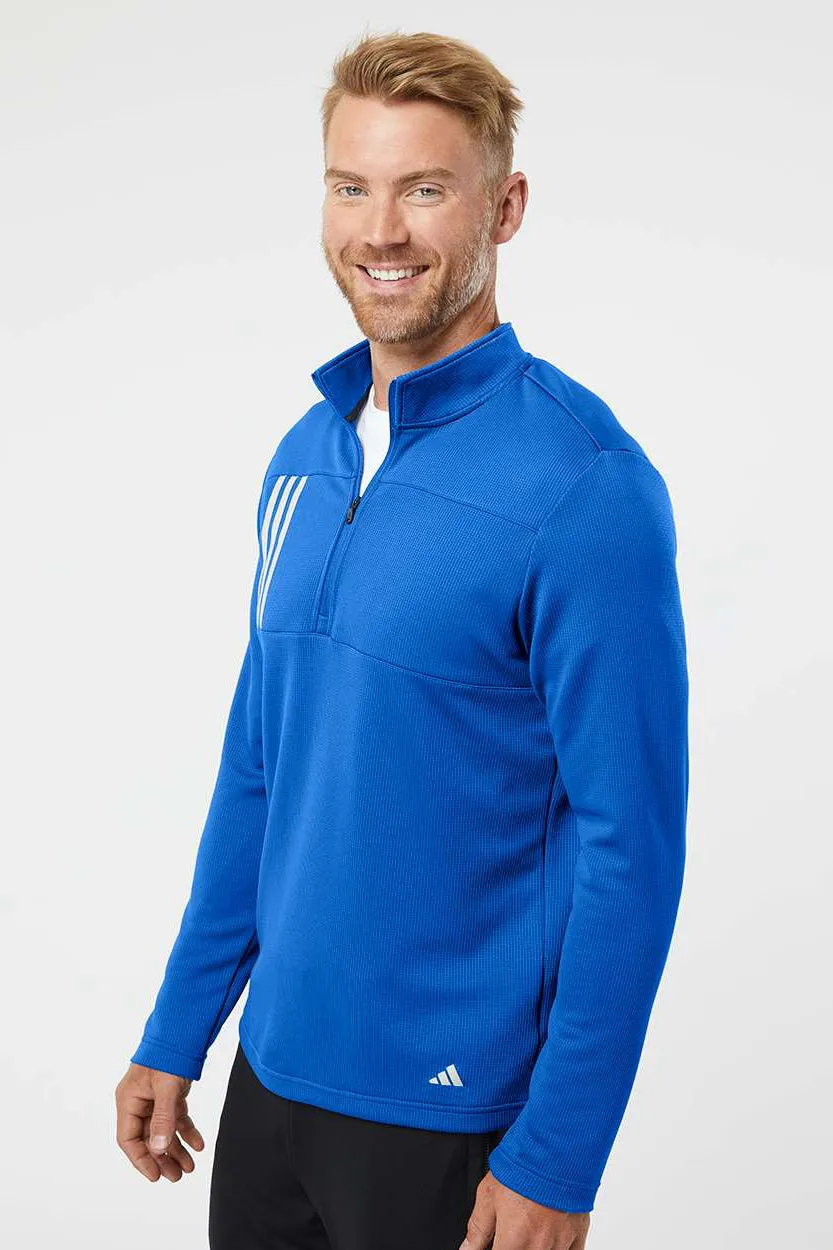 Adidas Mens 3 Stripes Double Knit Moisture Wicking 1/4 Zip Sweatshirt - Team Royal Blue/Grey - NEW