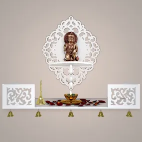 Aesthetic Designer  Wall Hanging Wooden Temple/ Pooja Mandir Design with Shelf, White Color