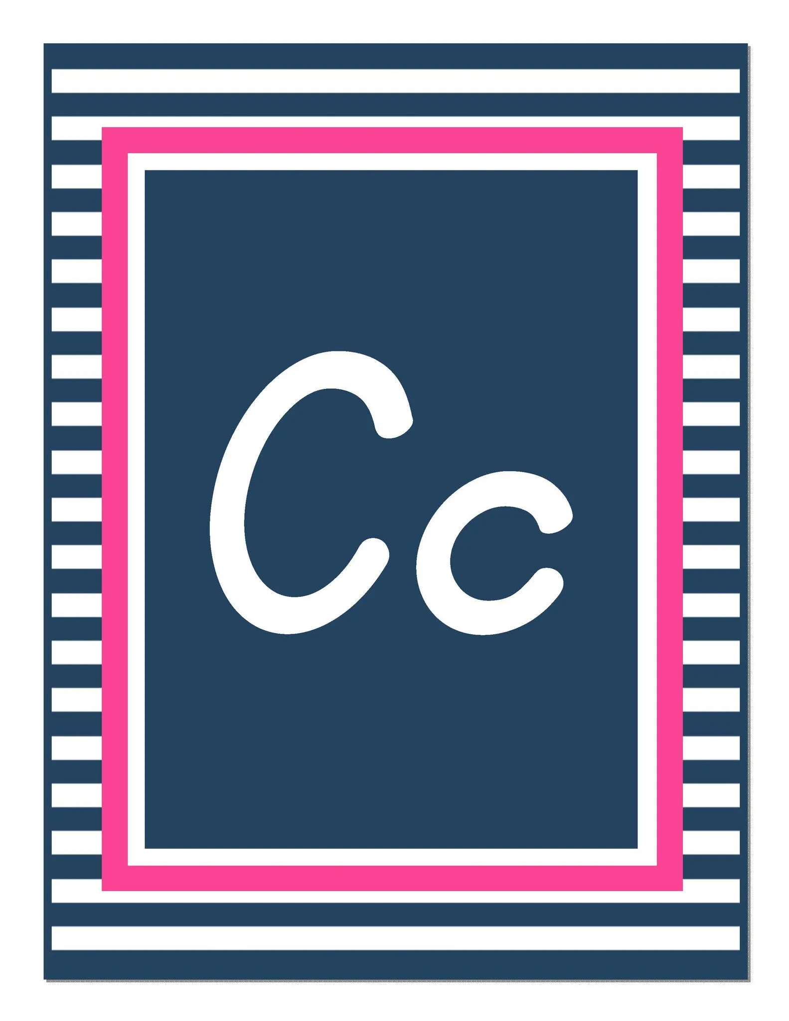 Alphabet Letters - Italic | Preppy Nautical Hot Pink and Navy Blue | UPRINT | Schoolgirl Style