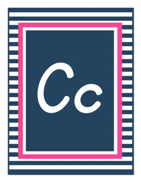 Alphabet Letters - Italic | Preppy Nautical Hot Pink and Navy Blue | UPRINT | Schoolgirl Style