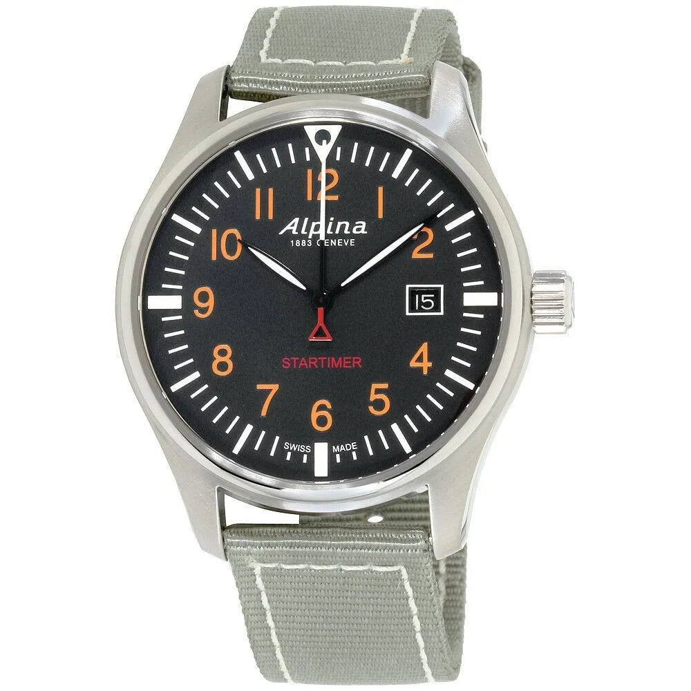 Alpina Men's AL-240GN4S6 Startimer Pilot Grey Nylon Watch