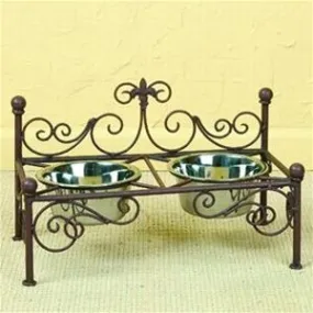 Antique Brown Iron Fleur de Lis Pet Feeder