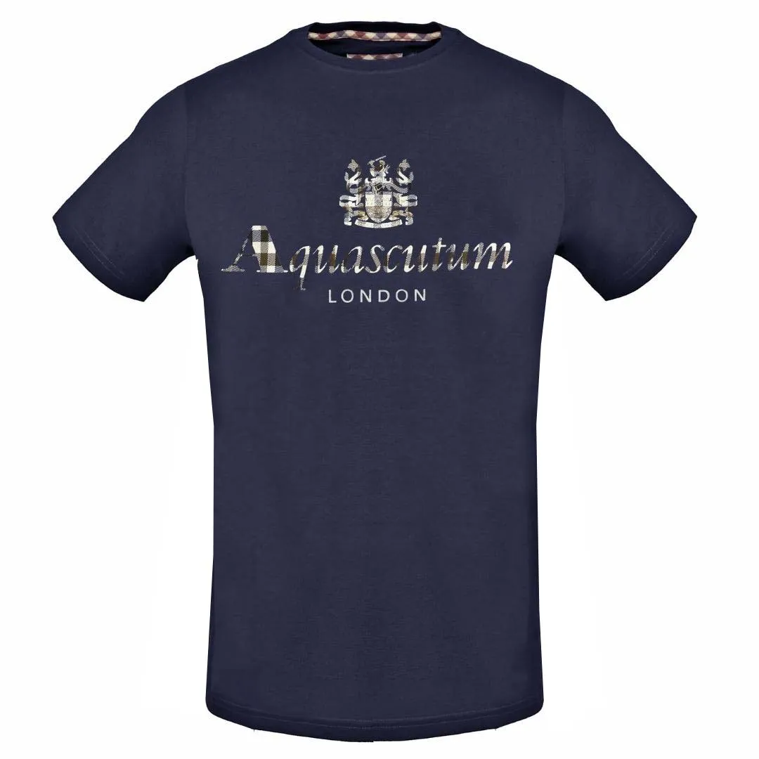 Aquascutum Classic Check Logo Navy Blue T-Shirt