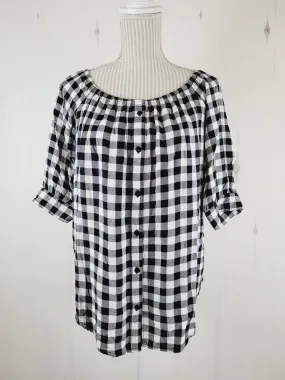 ARDENES BLACK PLAID TOP LADIES LARGE EUC