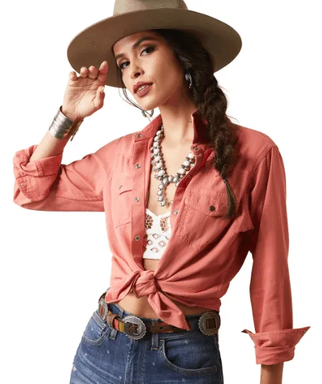 Ariat Women's  REAL Jurlington Faded Brick Snap Long Sleeve Western Shirt 10043450