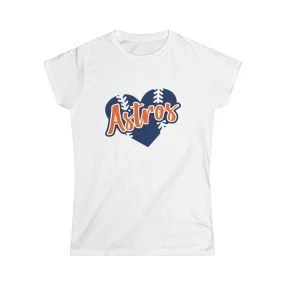 Astros Heart Women's Softstyle Tee | Baseball Heart T-Shirt | Astros Baseball Shirt | Love Those Astros Ball Game Tee